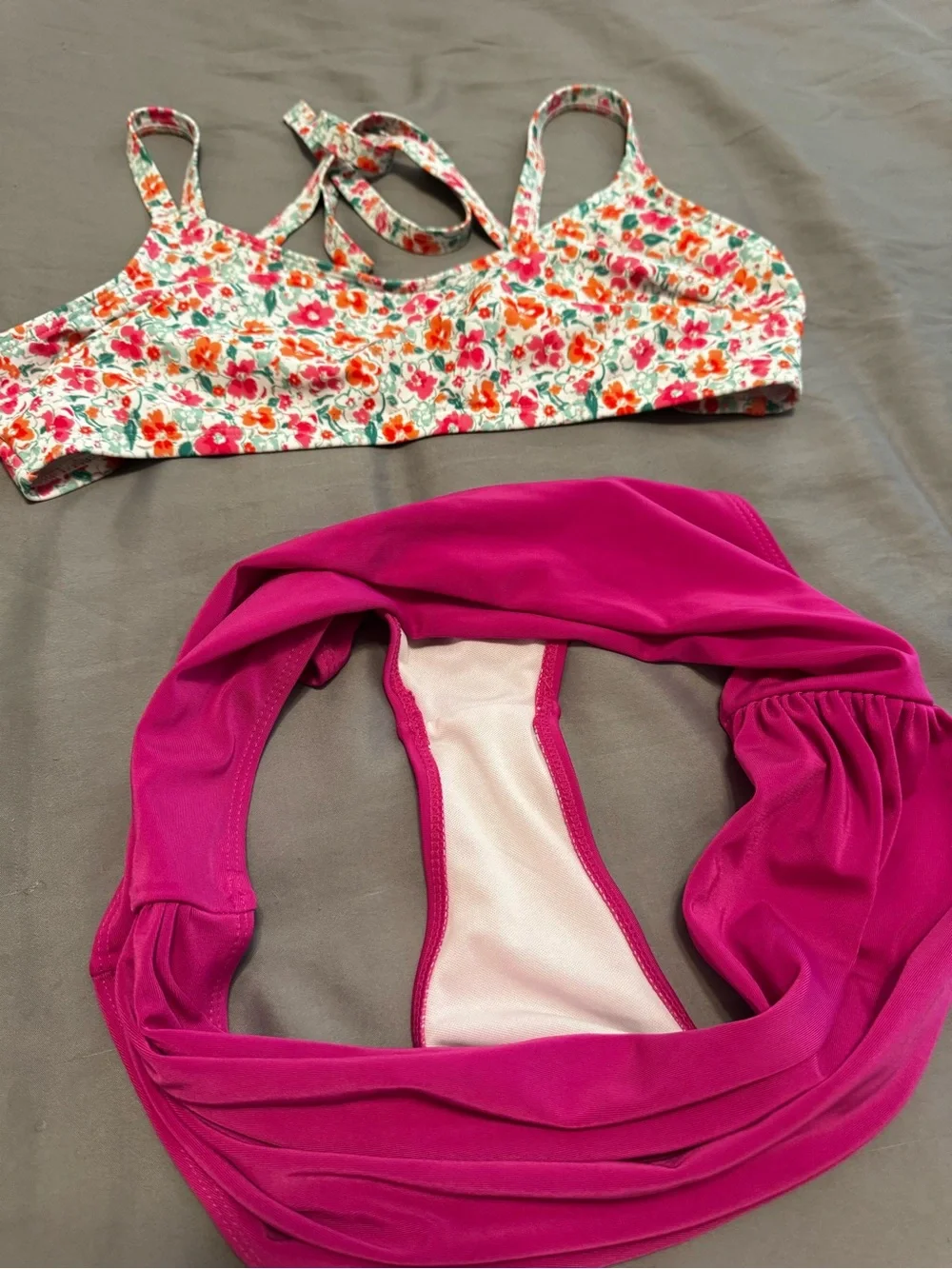 SHEIN Floral Print Crop Bikini Top & Magenta High-Waist Bottoms
